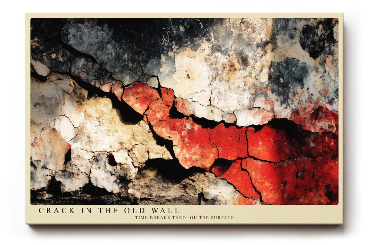 Paul Sinus Wandbild 120x80cm Abstrakte Rissstruktur in alter Wand – Dramatische Texturkunst mit roten Akzenten für modernes Wohnen