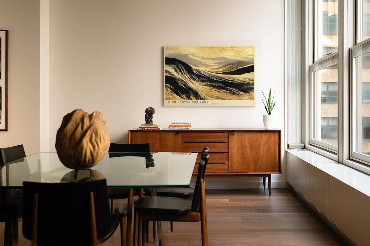 Paul Sinus Wandbild 120x80cm abstrakte Sandduenen gold schwarz moderne Landschaftskunst Kunstdruck grosses Wandbild 120x80cm elegante Natur Wanddekoration fuer Wohnzimmer Büro