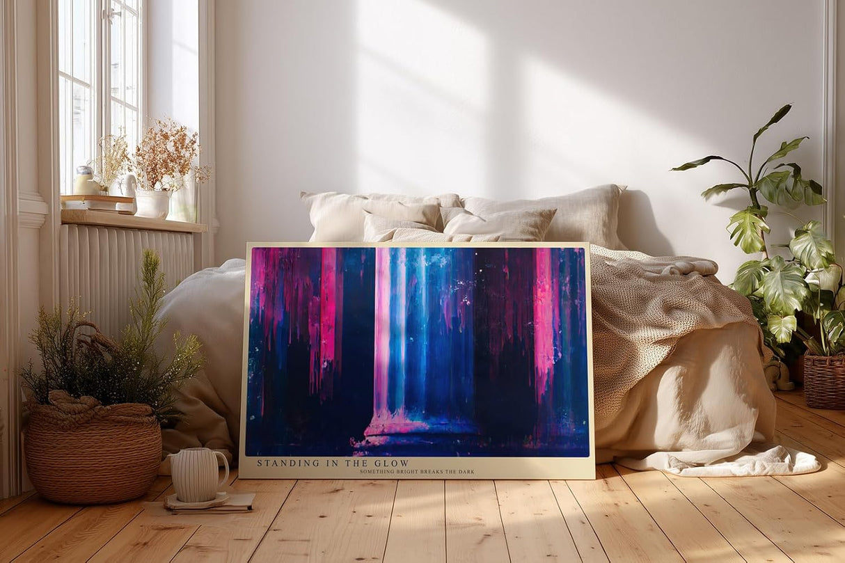 Paul Sinus Wandbild 120x80cm abstrakte Säule im Neonlicht moderne Architektur Kunst in Blau Pink und Violett stilvolles Kunstbild für Wohnzimmer Büro Atelier