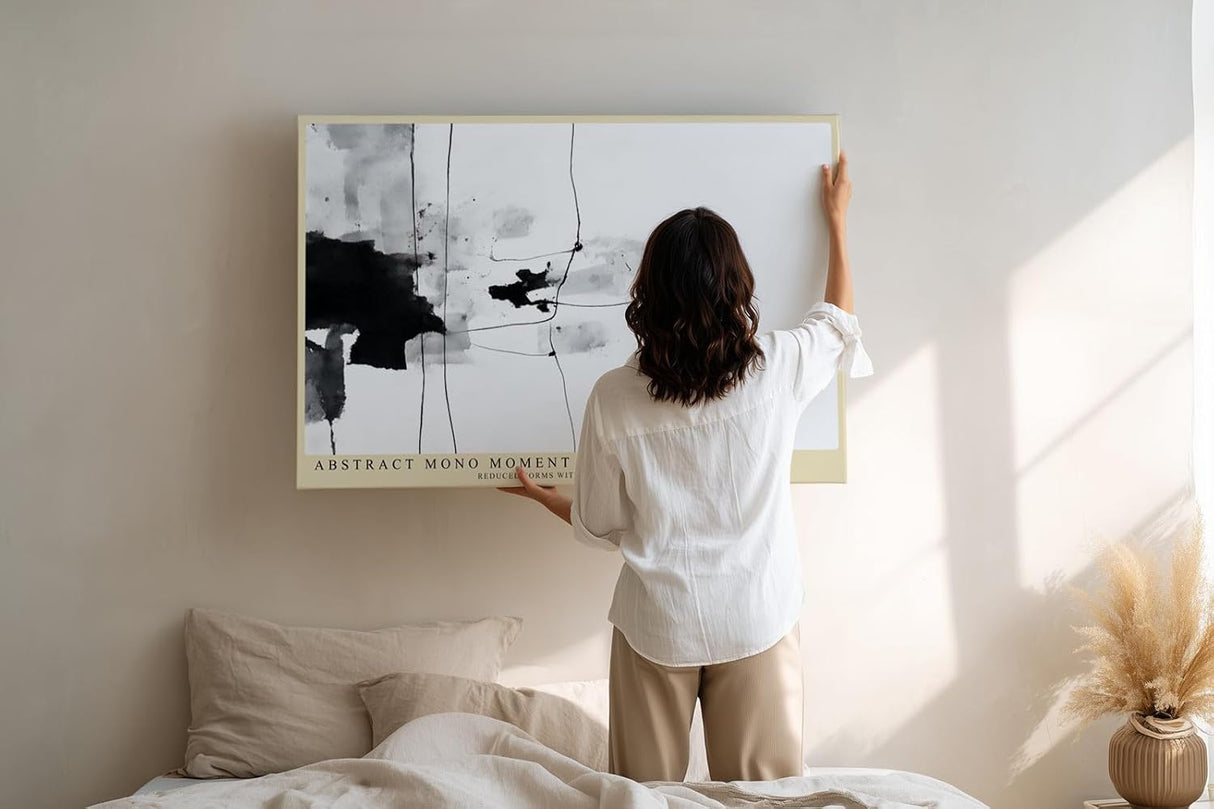 Paul Sinus Wandbild 120x80cm abstrakte Schwarz Weiss Kunst minimalistische Tusche Linien moderne Monochrom Malerei stilvolles Kunstbild für Wohnzimmer Büro Flur