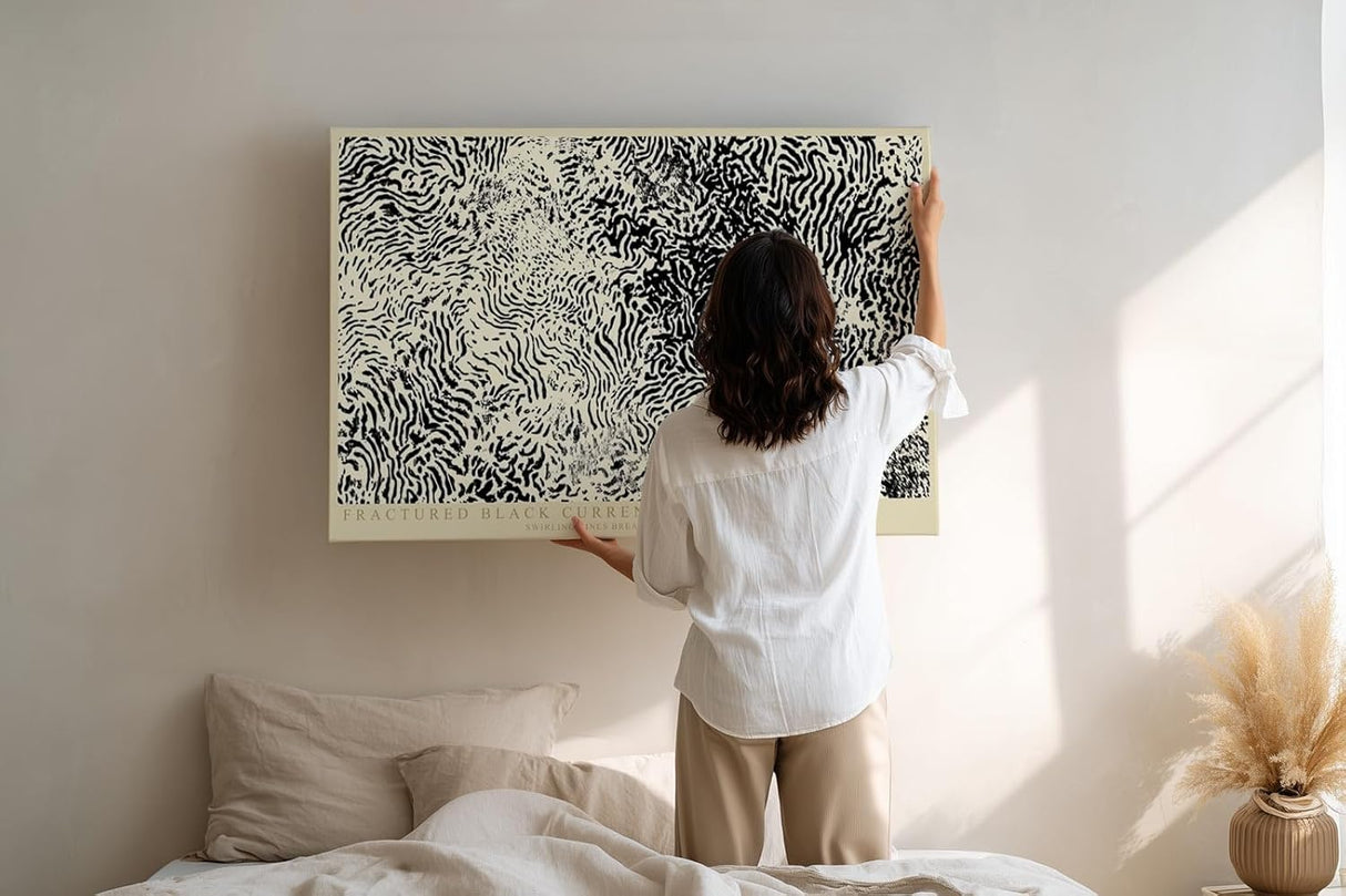 Paul Sinus Wandbild 120x80cm Abstrakte Schwarz Weiss Linienstruktur Moderne Kunst Minimalistisches Grafikmotiv für Wohnzimmer Büro Flur