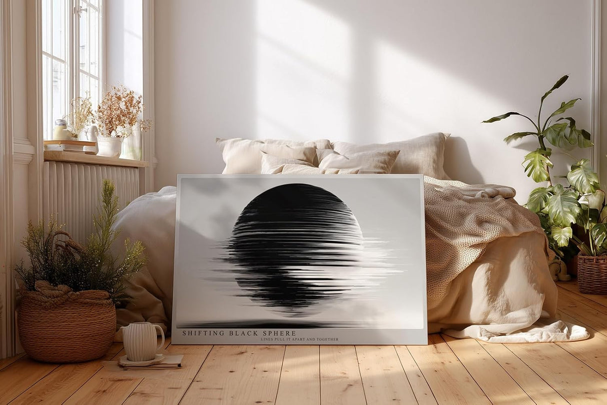 Paul Sinus Wandbild 120x80cm Abstrakte Schwarze Kugel Moderne Minimalistische Kunst Schwarz Weiss Linien Effekt Kunstdruck Poster Grosse Wanddekoration fuer Wohnzimmer Büro