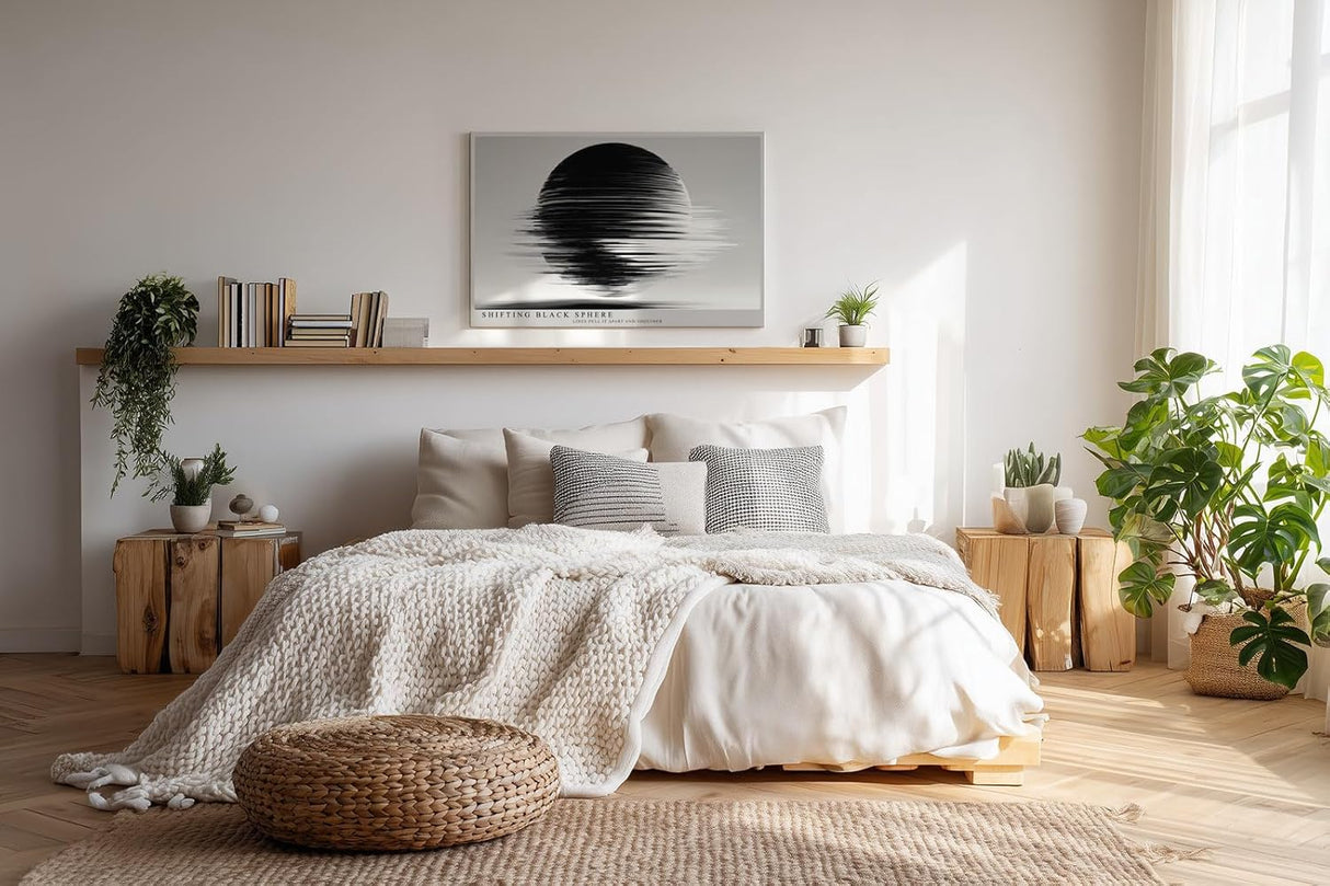 Paul Sinus Wandbild 120x80cm Abstrakte Schwarze Kugel Moderne Minimalistische Kunst Schwarz Weiss Linien Effekt Kunstdruck Poster Grosse Wanddekoration fuer Wohnzimmer Büro