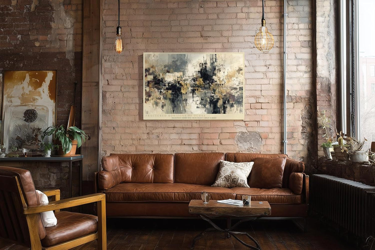 Paul Sinus Wandbild 120x80cm Abstrakte Stadtlandschaft in Beige Schwarz und Ocker Modernes Kunstbild