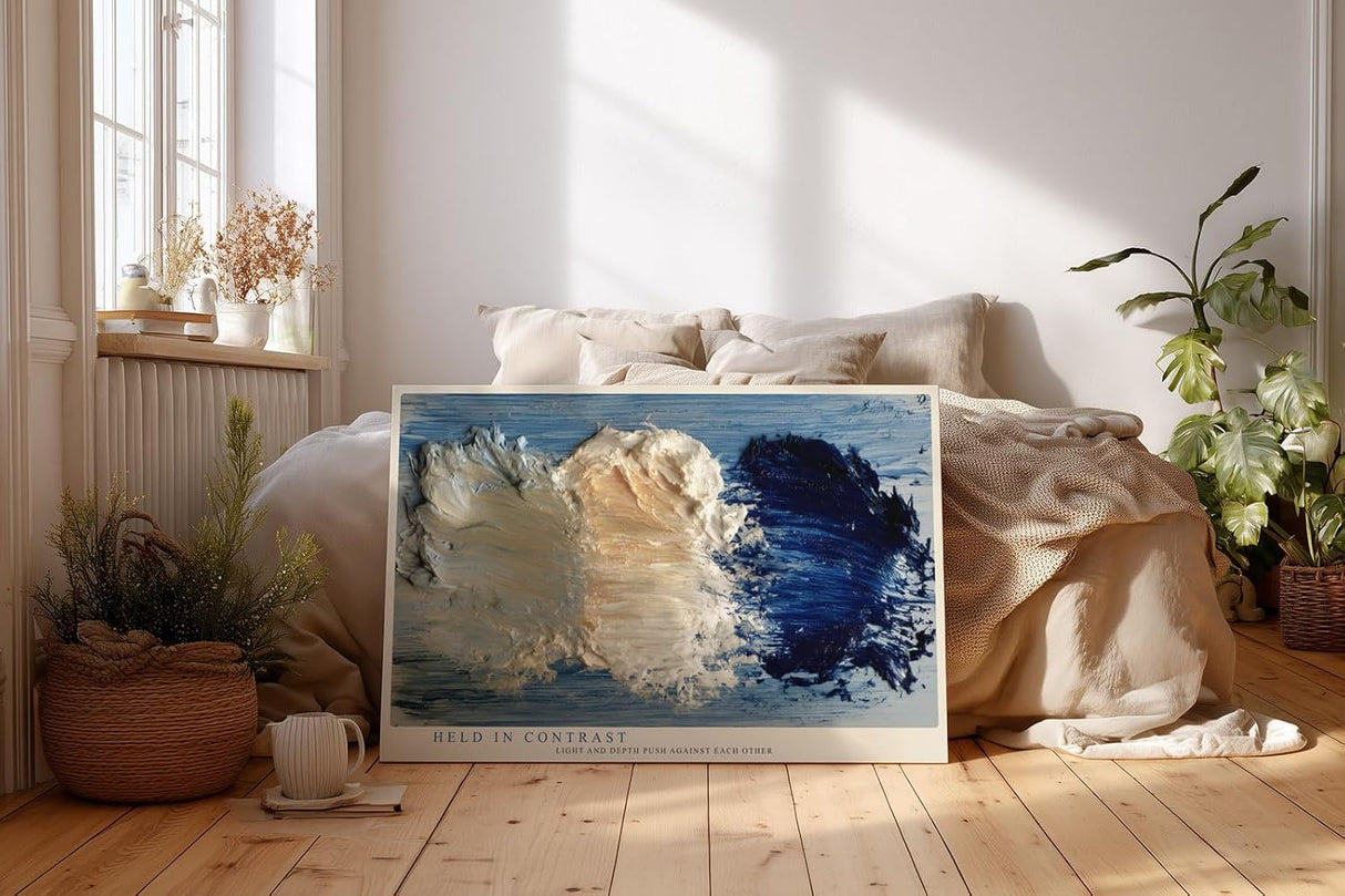 Paul Sinus Wandbild 120x80cm abstrakte Strukturmalerei blau weiss moderne Kunst Kontrastdesign Wanddekoration fuer Wohnzimmer Büro
