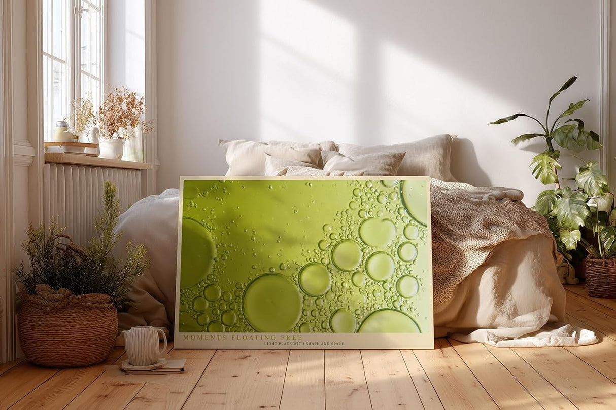 Paul Sinus Wandbild 120x80cm abstrakte Wasserblasen gruen Makrofotografie moderne Fluid Struktur Kunstbild stilvolle Wanddekoration fuer Wohnzimmer Büro