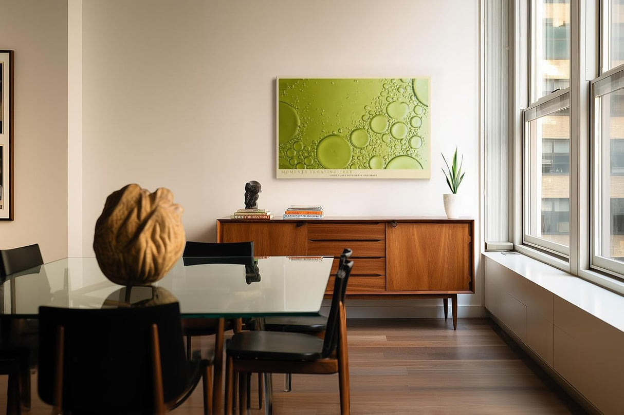 Paul Sinus Wandbild 120x80cm abstrakte Wasserblasen gruen Makrofotografie moderne Fluid Struktur Kunstbild stilvolle Wanddekoration fuer Wohnzimmer Büro