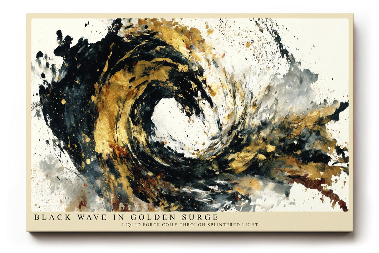 Paul Sinus Wandbild 120x80cm Abstrakte Welle Gold Schwarz moderne Kunst Wanddekoration Wohnzimmer Büro Schlafzimmer