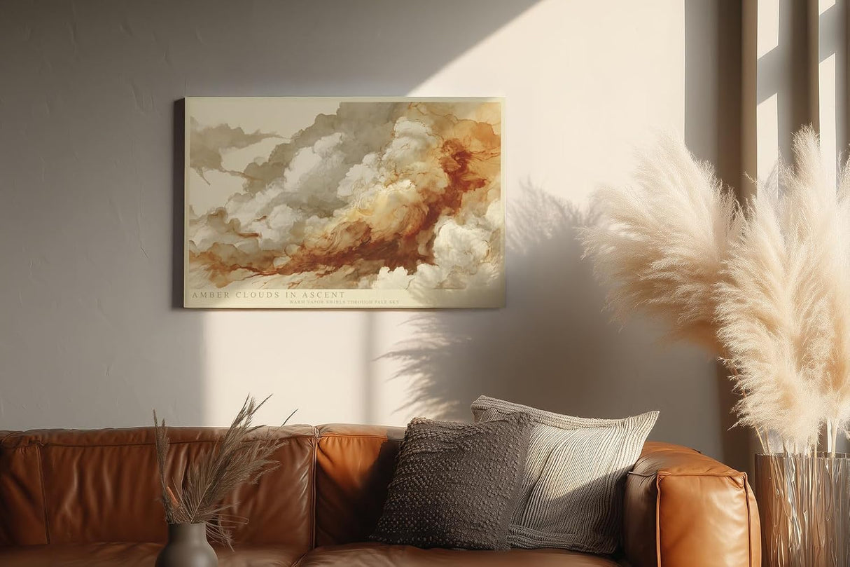Paul Sinus Wandbild 120x80cm Abstrakte Wolken in Amber Tönen Moderne Kunst mit Luftigen Formen für Wohnzimmer Schlafzimmer