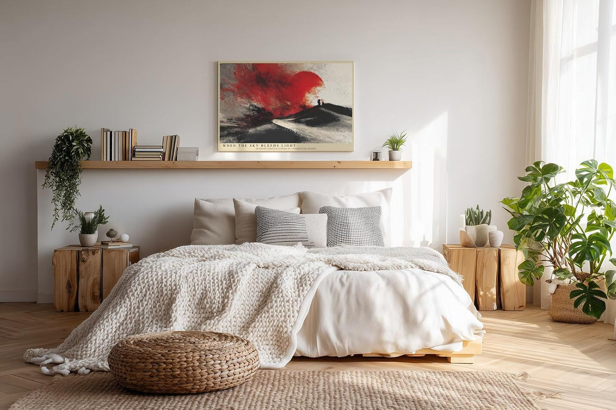 Paul Sinus Wandbild 120x80cm Abstrakte Wueste roter Himmel moderne Landschaft Kunst Wanddekoration minimalistische Natur Szene