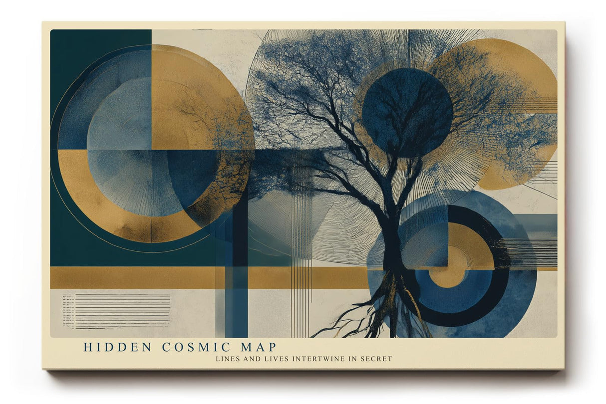Paul Sinus Wandbild 120x80cm abstrakter Baum geometrische Kunst blau gold modernes Design Wanddekoration fuer Wohnzimmer Büro