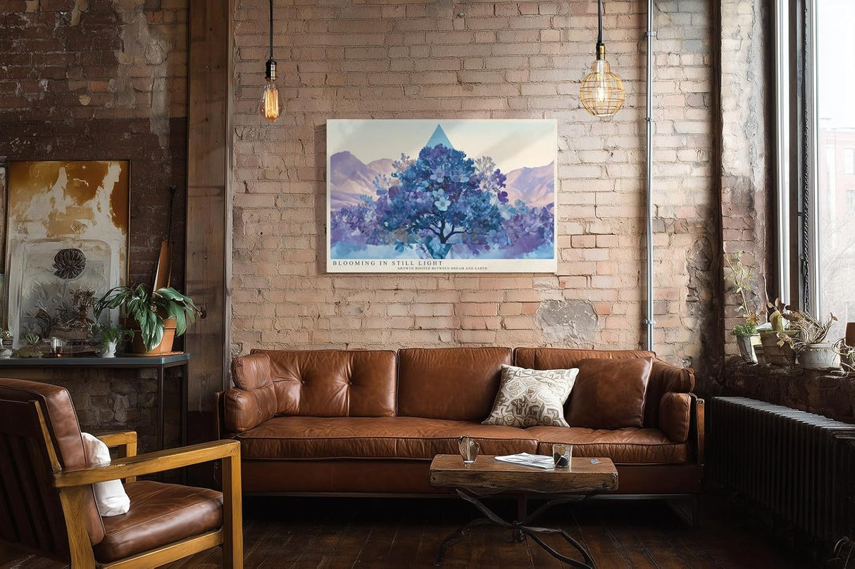 Paul Sinus Wandbild 120x80cm abstrakter Baum mit Blumen moderne Naturkunst in Blau und Pastell stilvolle Wanddekoration fuer Wohnzimmer Flur