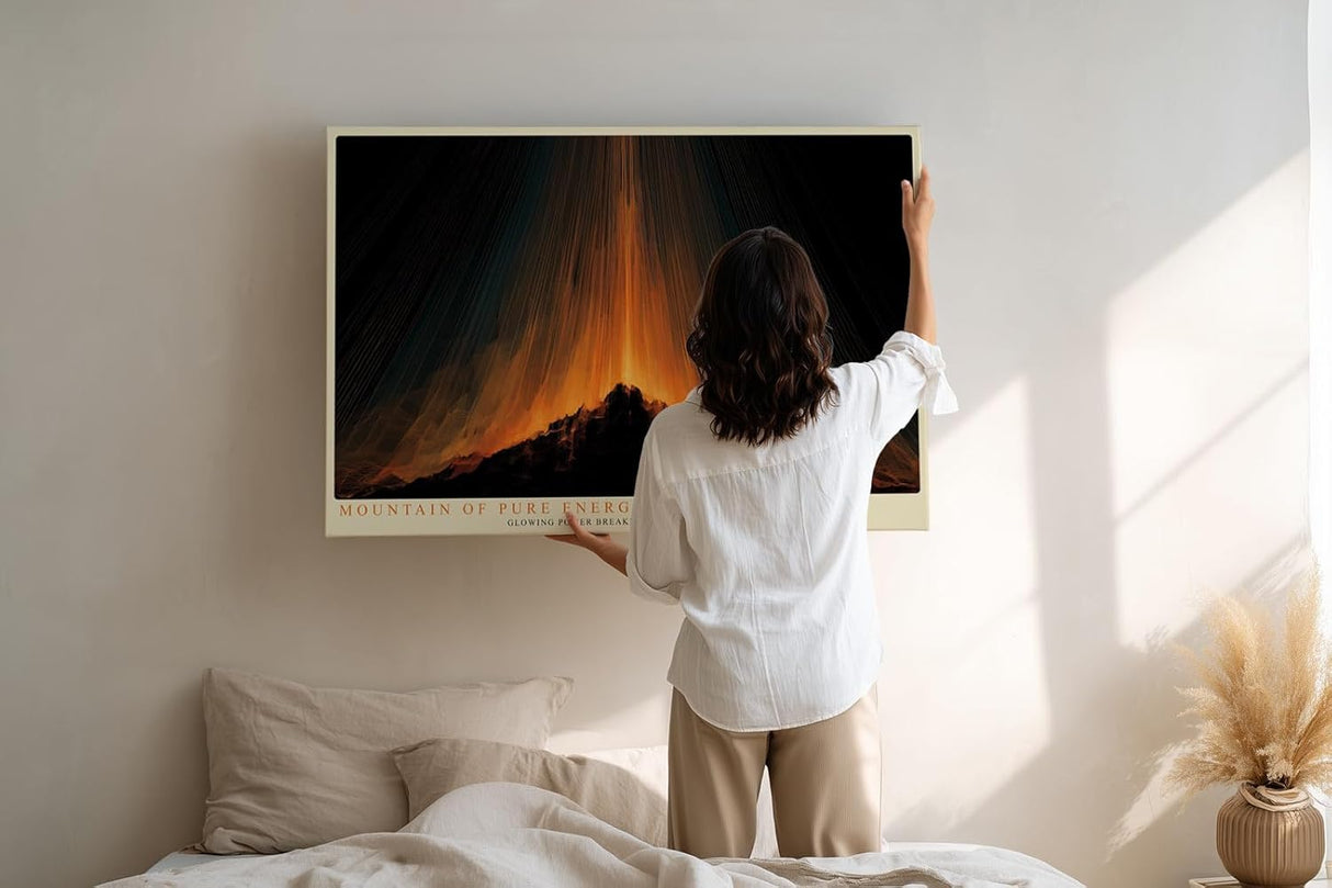 Paul Sinus Wandbild 120x80cm abstrakter Berg mit Lichtstrahlen moderne Energie Kunst in orange und schwarz dynamisches Kunstbild für Wohnzimmer Büro Atelier