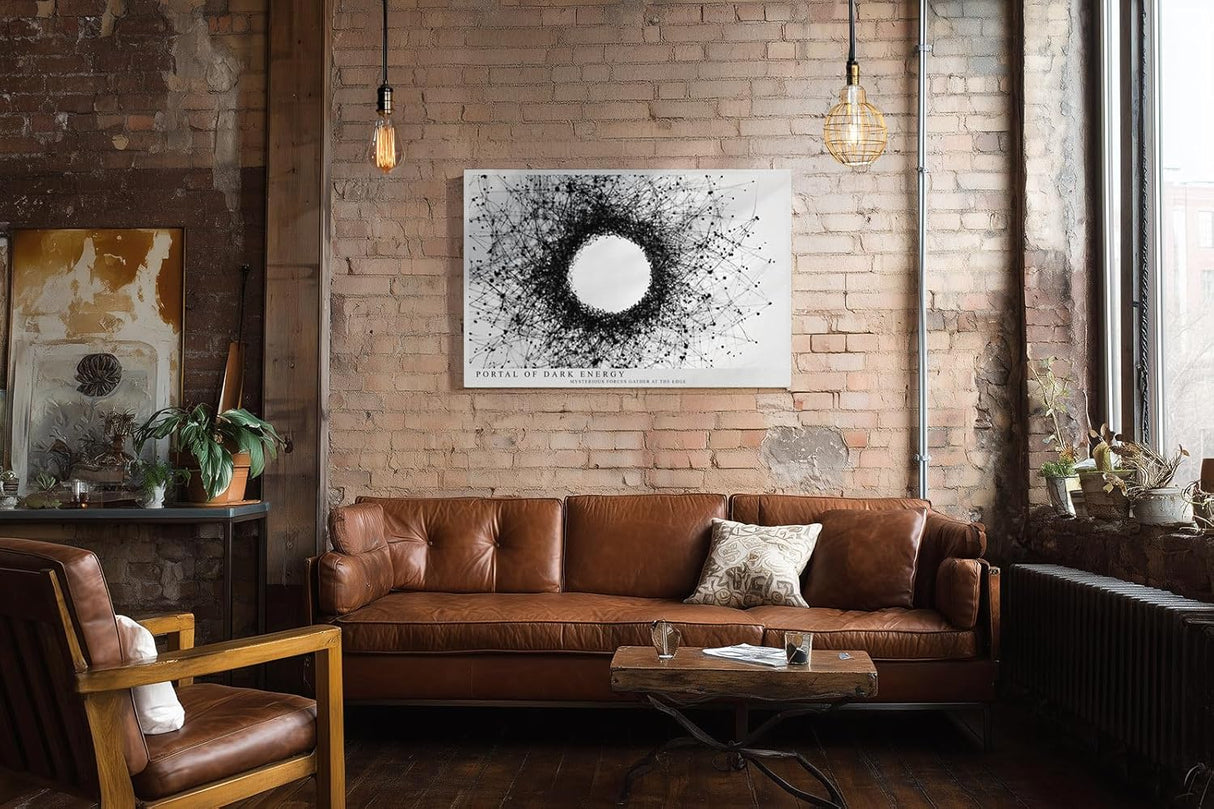 Paul Sinus Wandbild 120x80cm abstrakter Energie Kreis schwarze Linienstruktur modernes Grafikdesign minimalistische Wanddekoration fuer Wohnzimmer Büro