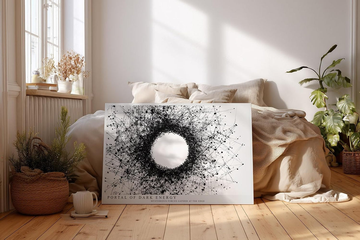 Paul Sinus Wandbild 120x80cm abstrakter Energie Kreis schwarze Linienstruktur modernes Grafikdesign minimalistische Wanddekoration fuer Wohnzimmer Büro