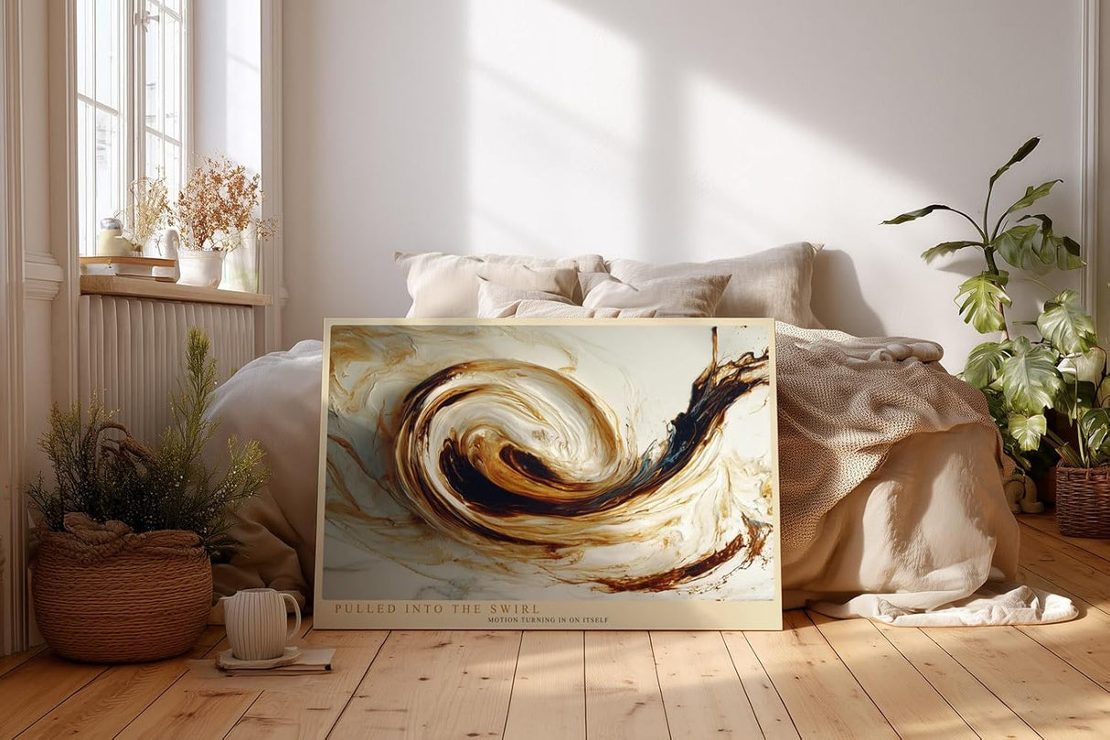 Paul Sinus Wandbild 120x80cm abstrakter Farbwirbel modern beige braun dynamische Kunst grosses Kunstbild stilvolle Wanddekoration fuer Wohnzimmer Büro