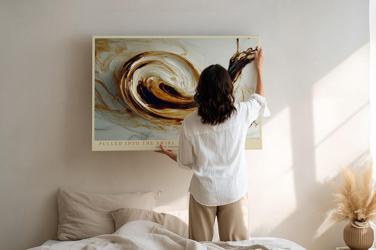 Paul Sinus Wandbild 120x80cm abstrakter Farbwirbel modern beige braun dynamische Kunst grosses Kunstbild stilvolle Wanddekoration fuer Wohnzimmer Büro