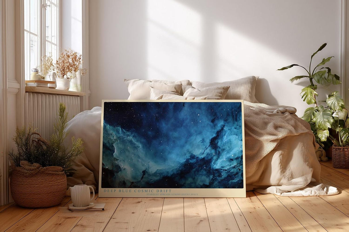 Paul Sinus Wandbild 120x80cm Abstrakter Kosmos in Blau Galaxie Nebel Moderne Weltraum Kunst für Wohnzimmer Büro Schlafzimmer