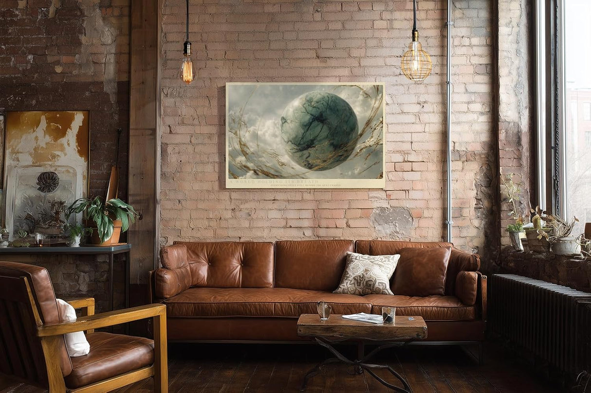 Paul Sinus Wandbild 120x80cm abstrakter Planet im Himmel moderne kosmische Kunst in Grau Gruen und Gold stilvolle Wanddekoration fuer Wohnzimmer Büro