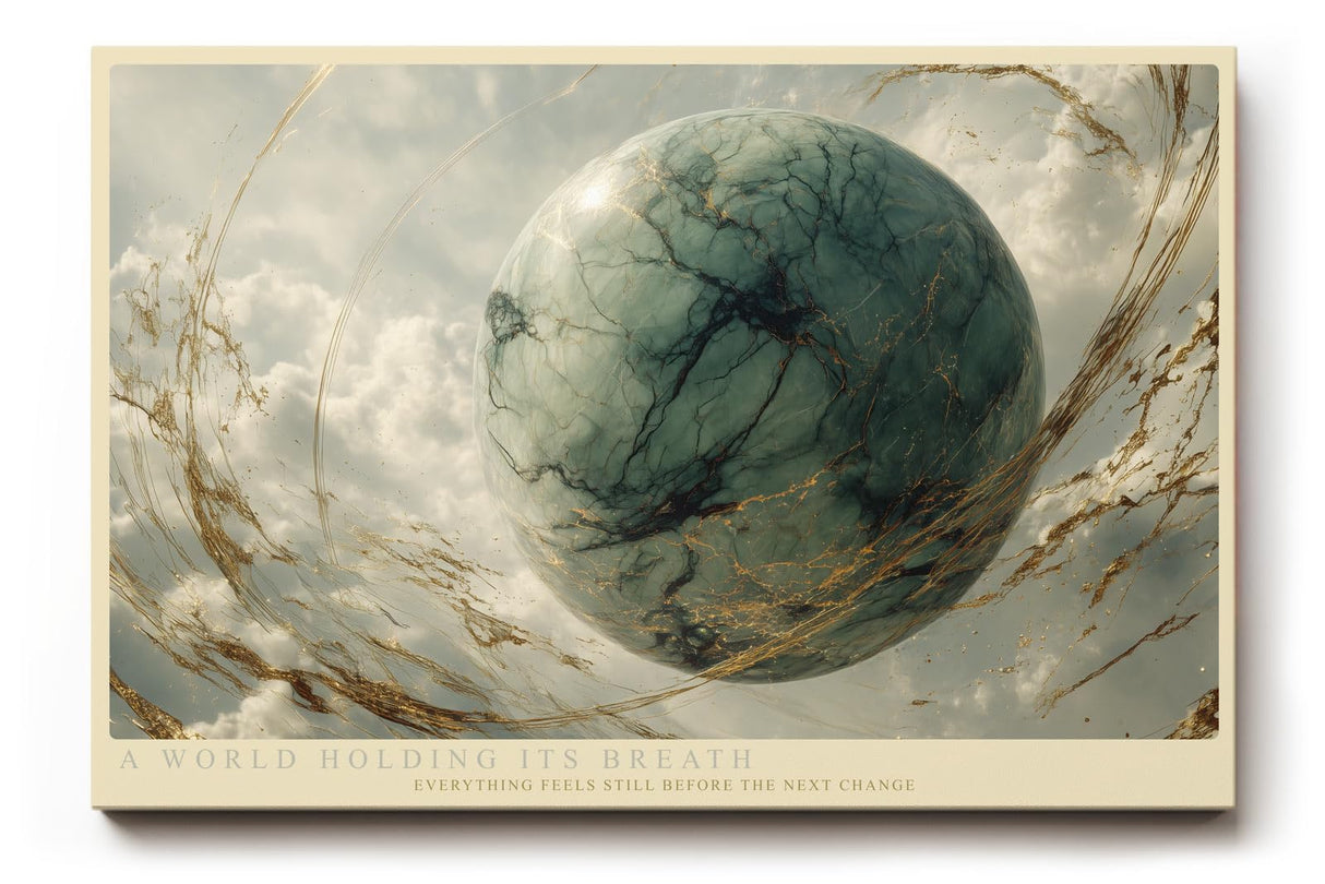 Paul Sinus Wandbild 120x80cm abstrakter Planet im Himmel moderne kosmische Kunst in Grau Gruen und Gold stilvolle Wanddekoration fuer Wohnzimmer Büro