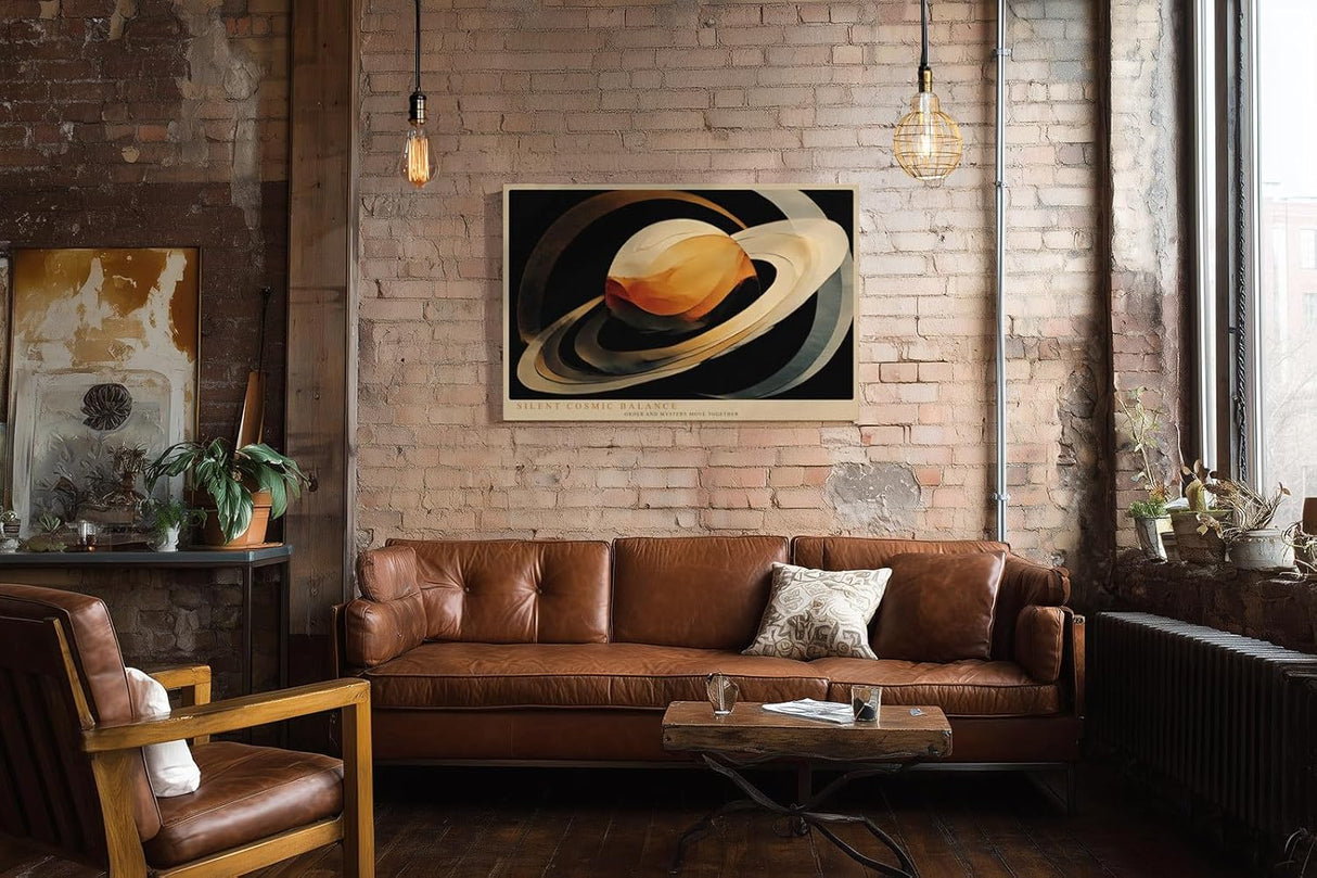Paul Sinus Wandbild 120x80cm abstrakter Planet moderne Weltraum Kunst gold schwarz kosmische Formen Kunstdruck elegante