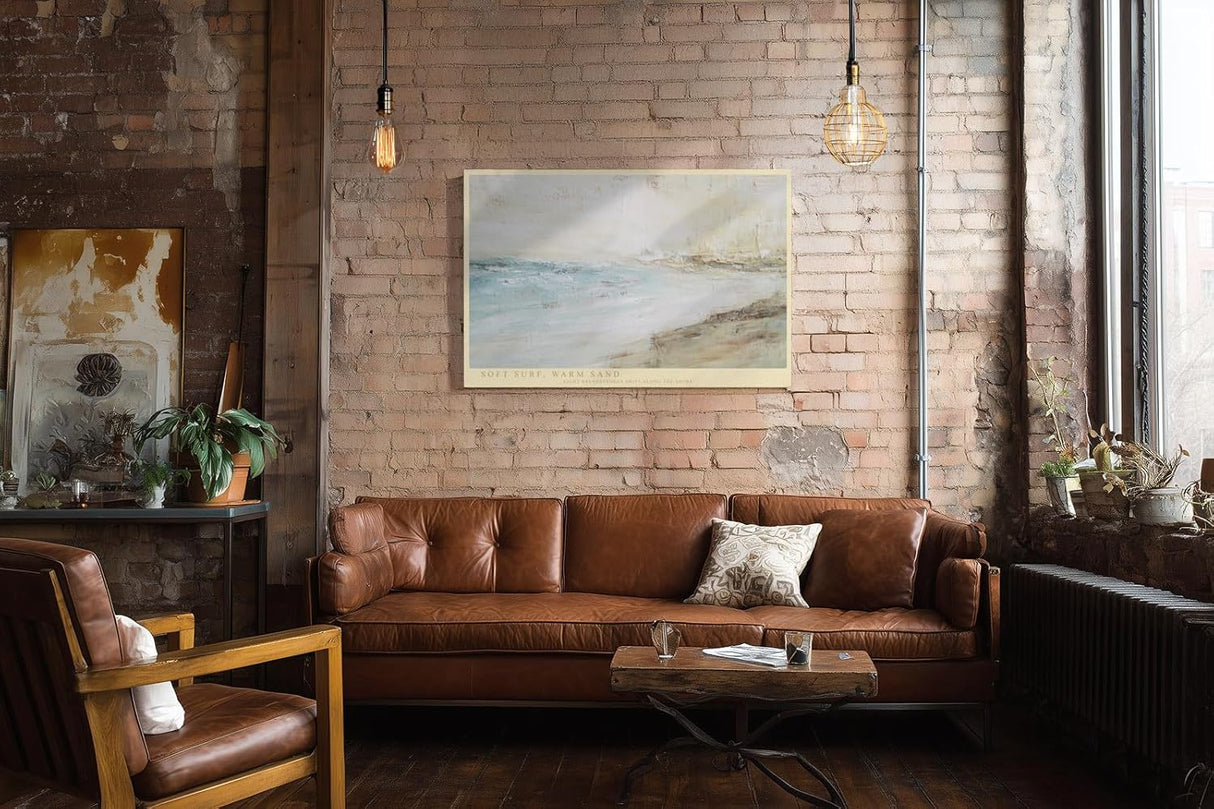 Paul Sinus Wandbild 120x80cm Abstrakter Strand und Meer Moderne Küstenmalerei in Warmen Naturtönen für Wohnzimmer Schlafzimmer