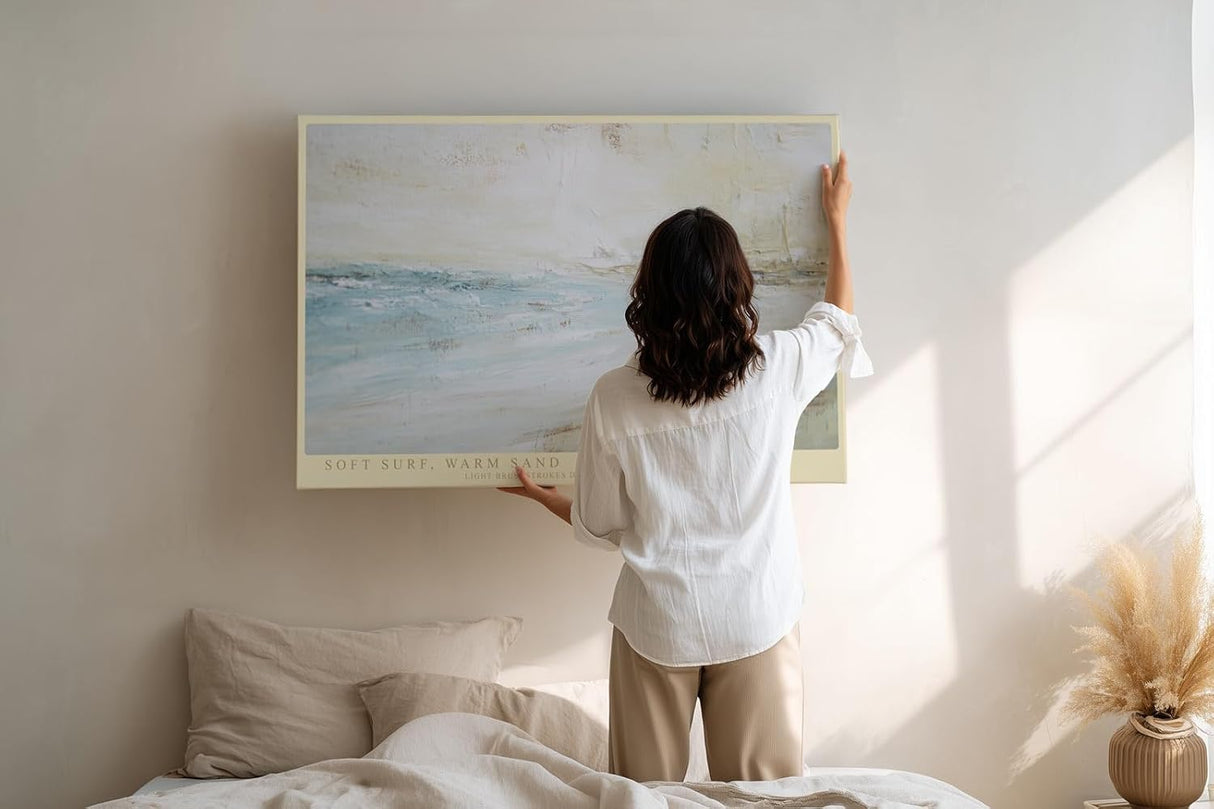 Paul Sinus Wandbild 120x80cm Abstrakter Strand und Meer Moderne Küstenmalerei in Warmen Naturtönen für Wohnzimmer Schlafzimmer
