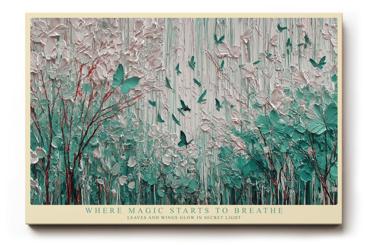 Paul Sinus Wandbild 120x80cm Abstrakter Traumwald mit Schmetterlingen Gruen Weiss Natur Kunst Wanddekoration
