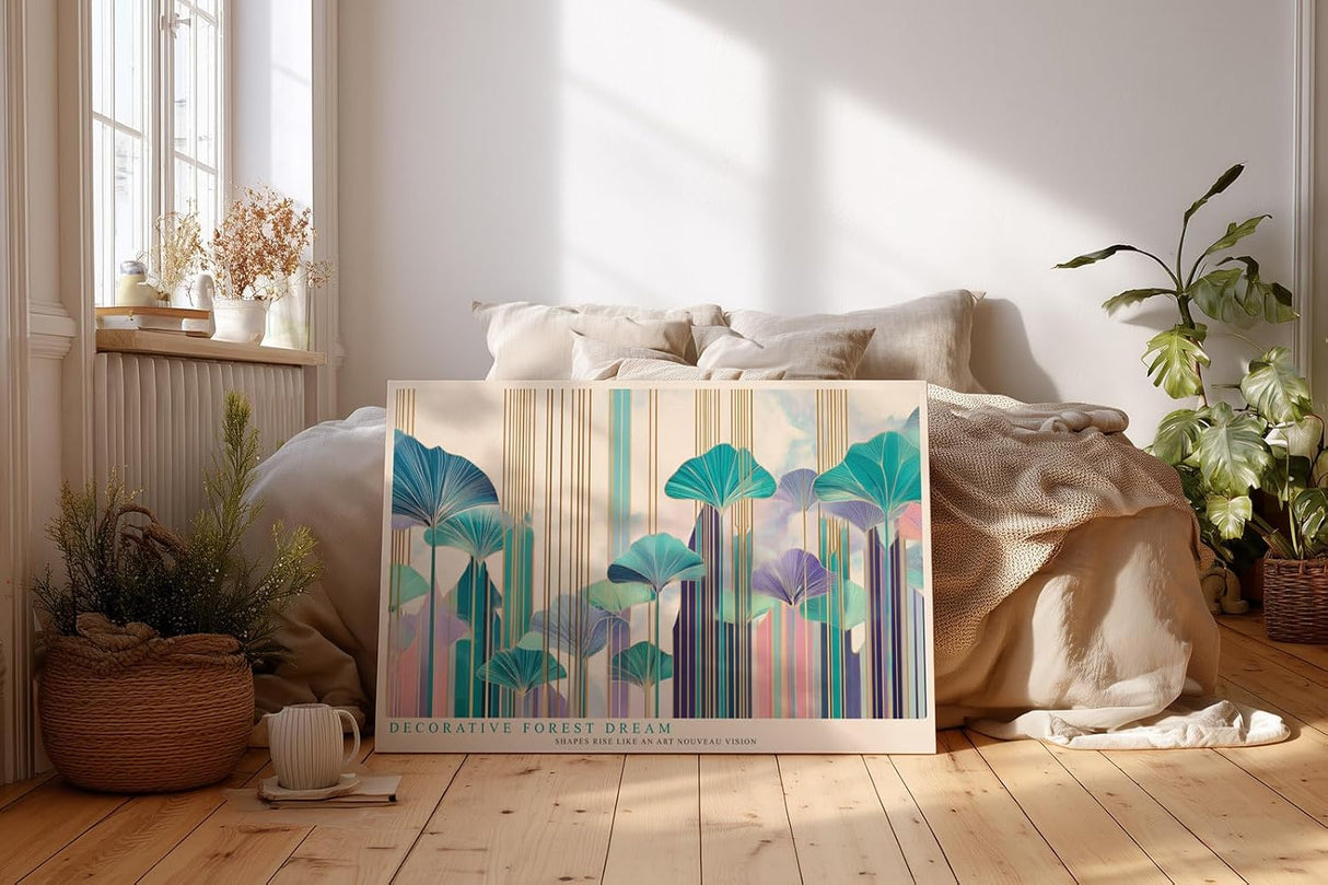 Paul Sinus Wandbild 120x80cm abstrakter Wald modern bunt dekorative Blaetter Kunst Kunstdruck grosses Kunstbild stilvolle Wanddekoration fuer Wohnzimmer Büro