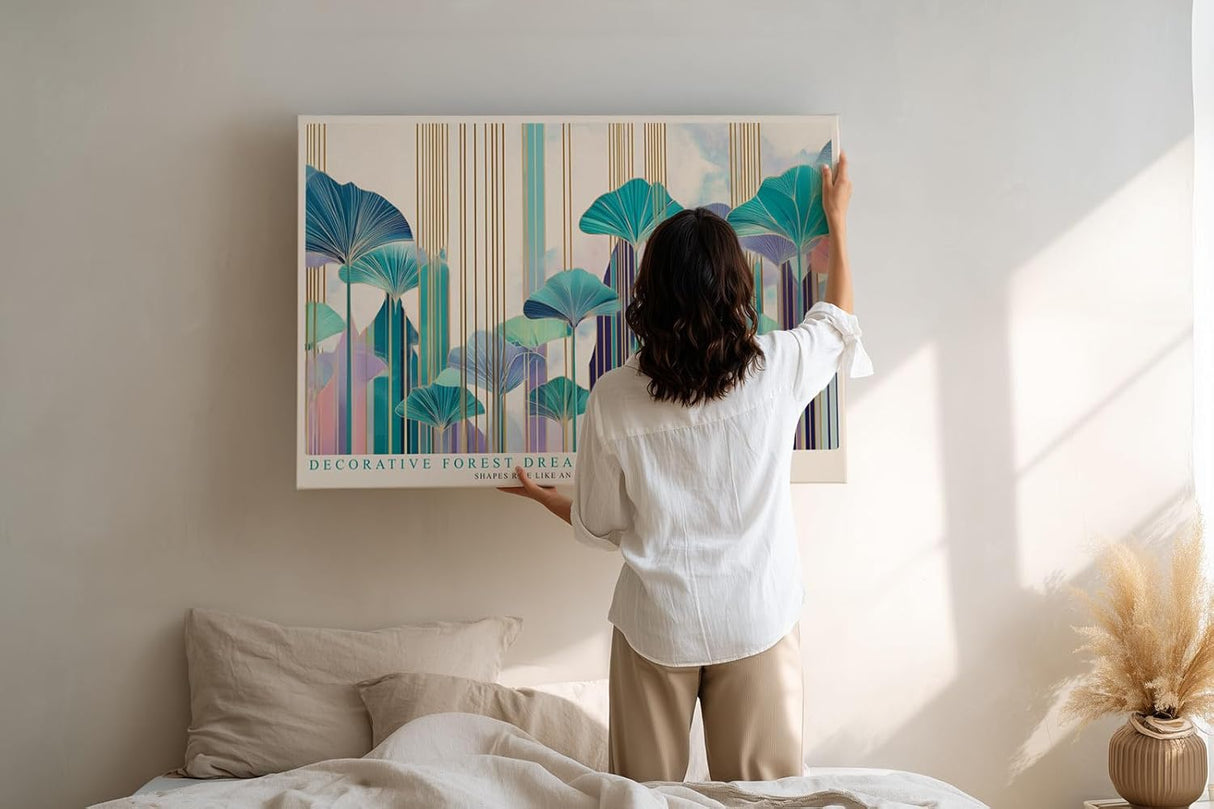 Paul Sinus Wandbild 120x80cm abstrakter Wald modern bunt dekorative Blaetter Kunst Kunstdruck grosses Kunstbild stilvolle Wanddekoration fuer Wohnzimmer Büro