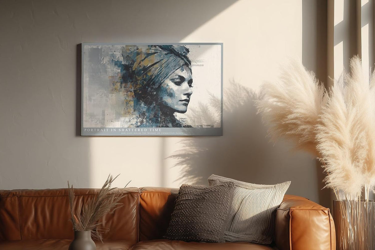 Paul Sinus Wandbild 120x80cm Abstraktes Frauenportraet Moderne Collagekunst in Blau und Gold Stilvolles Kunstbild fuer Wohnzimmer Schlafzimmer und Büro