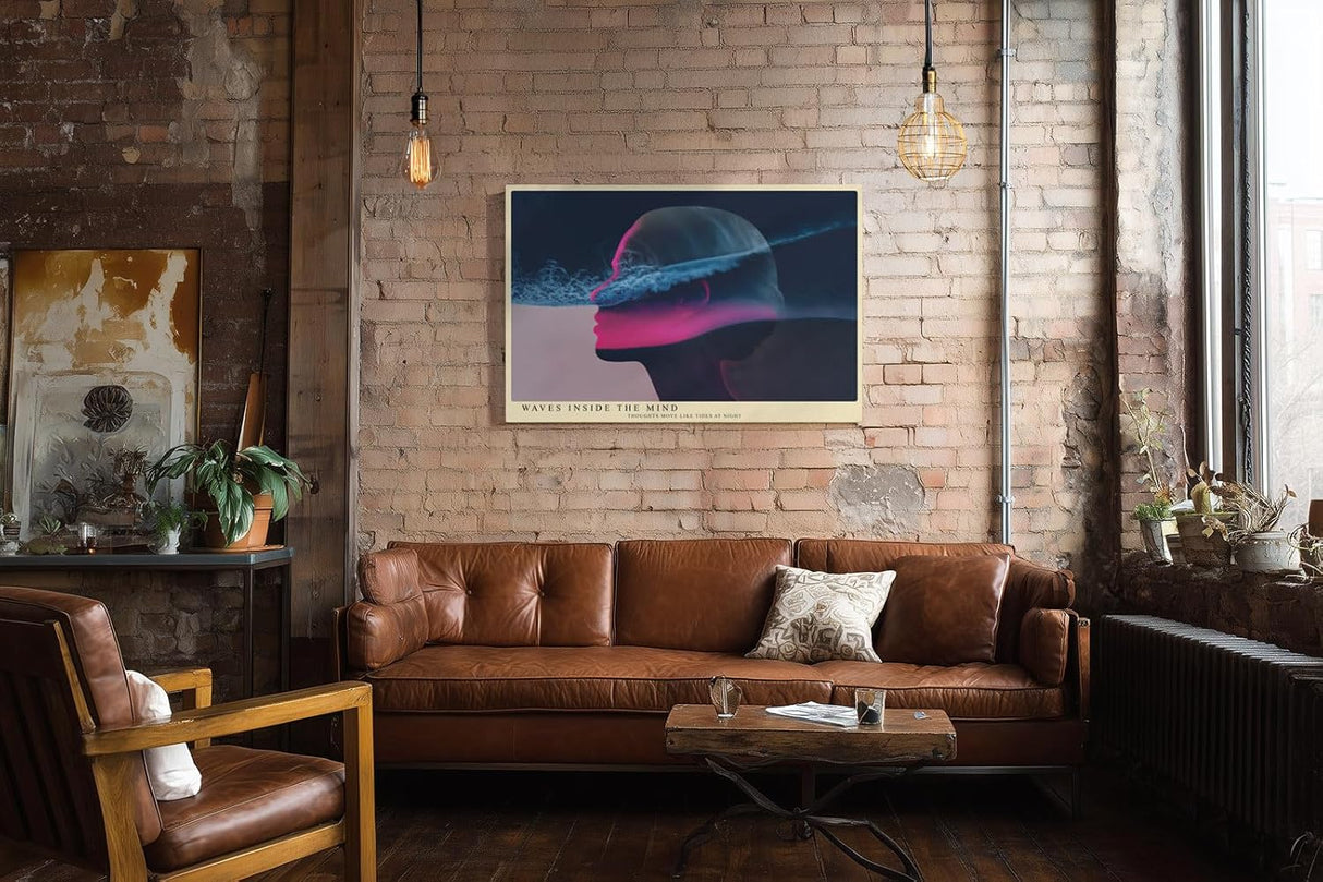 Paul Sinus Wandbild 120x80cm abstraktes Gesicht Meer Gedanken modern blau pink surreal Kunst Kunstdruck grosses Kunstbild kreative Wanddekoration fuer Wohnzimmer Büro