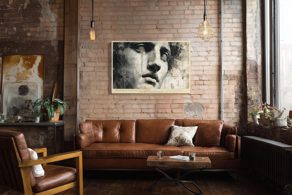 Paul Sinus Wandbild 120x80cm Abstraktes Gesicht Moderne Portrait Kunst in Beige Schwarz Wanddekoration