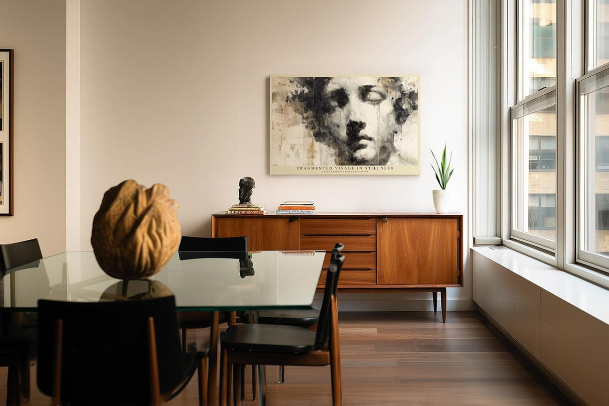 Paul Sinus Wandbild 120x80cm Abstraktes Gesicht Moderne Portrait Kunst Minimalistische Darstellung in Schwarz Weiss
