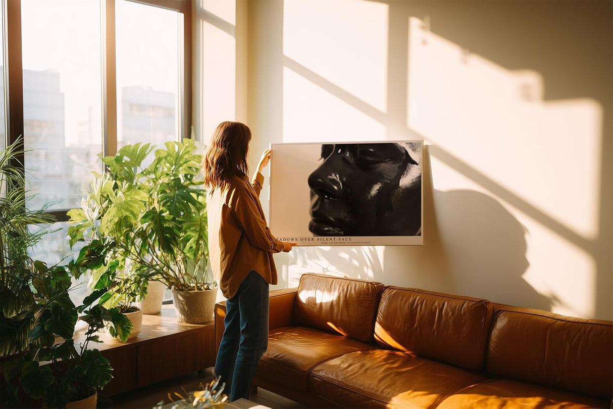 Paul Sinus Wandbild 120x80cm abstraktes Gesicht schwarze Skulptur glänzende Oberfläche moderne Kunst minimalistische Ästhetik Kunstbild stilvolle