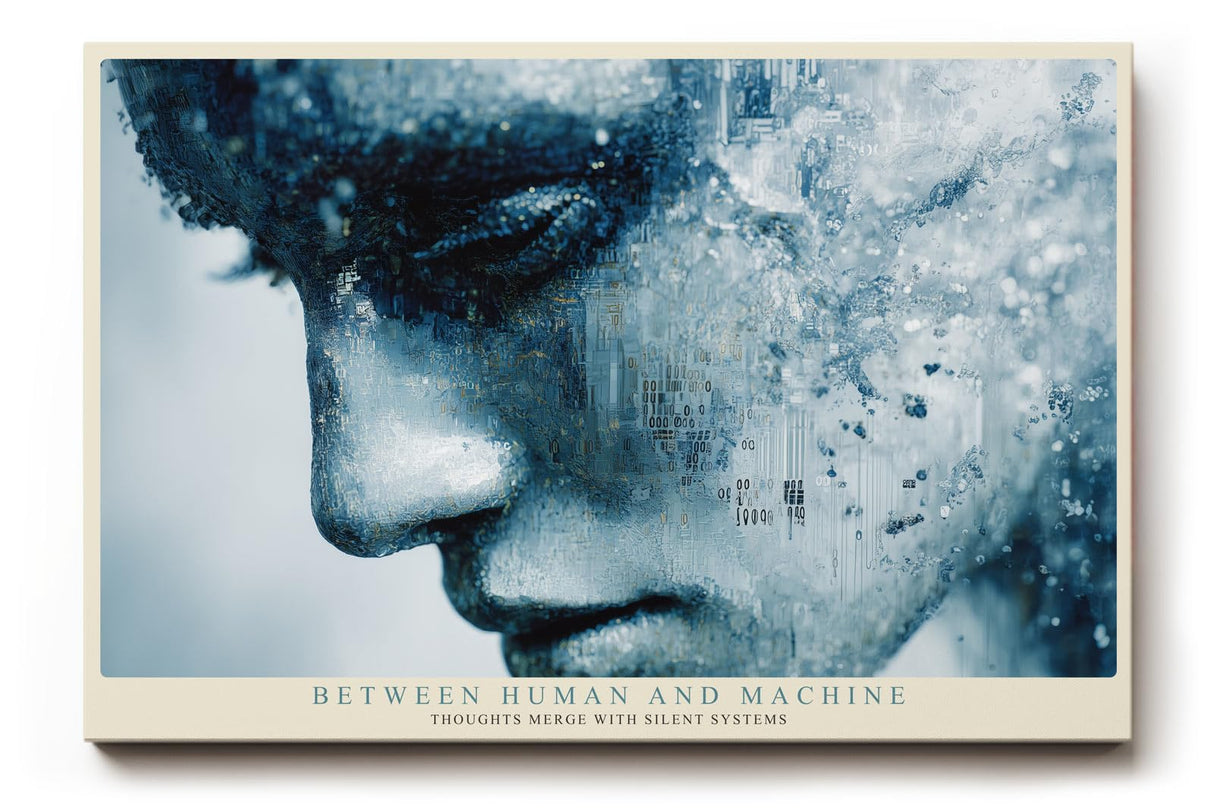 Paul Sinus Wandbild 120x80cm abstraktes Gesicht Technologie Kunst futuristisches Portraet blau digitale Struktur moderne Wanddekoration fuer Wohnzimmer Büro