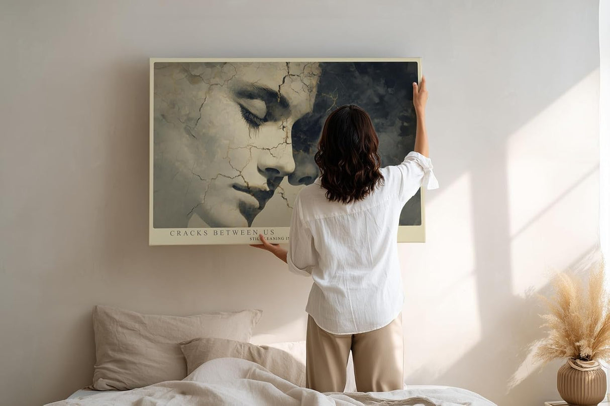 Paul Sinus Wandbild 120x80cm abstraktes Paar Portrait modern monochrome Kunst emotionale Gesichter grosses Kunstbild stilvolle Wanddekoration fuer Wohnzimmer Büro