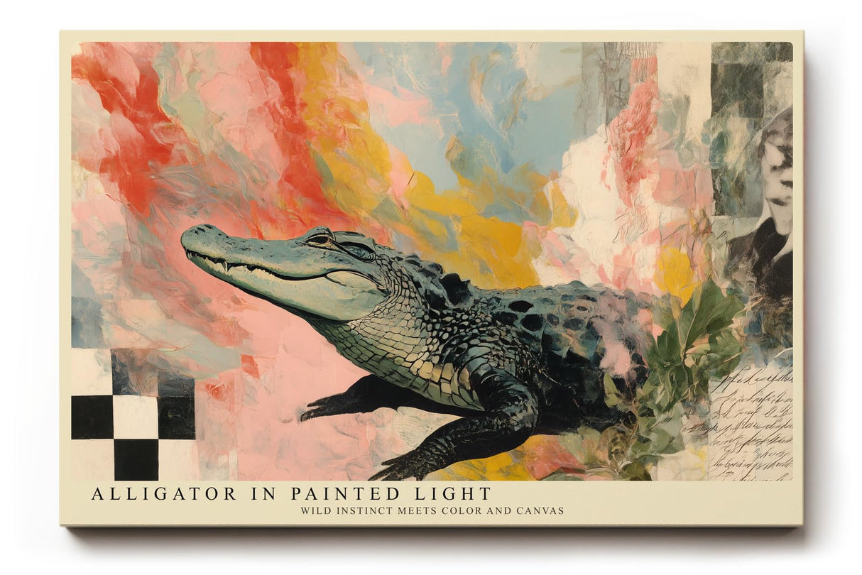 Paul Sinus Wandbild 120x80cm Alligator in Painted Light modernes Tierkunst Motiv mit Krokodil abstrakte Natur Poster für Wohnzimmer Büro