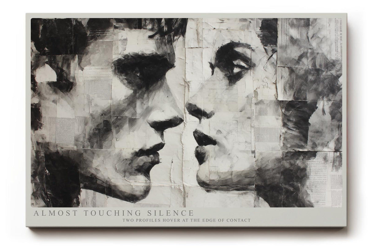 Paul Sinus Wandbild 120x80cm Almost Touching Silence Zwei Gesichter im Profil Schwarz Weiss Kunst fuer Wohnzimmer Schlafzimmer und Büro