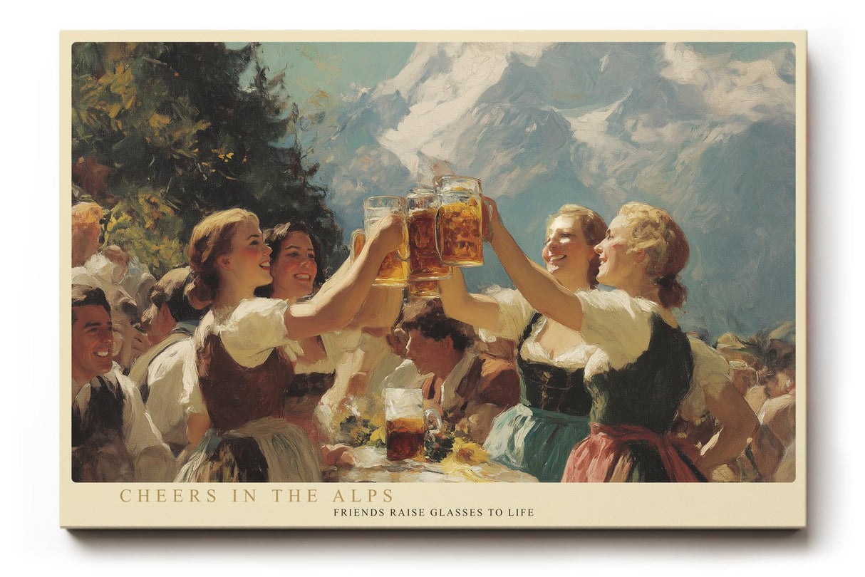 Paul Sinus Wandbild 120x80cm Alpen Fest Bier Szene LeinWandbild 120x80cm Traditionelle Berg Kultur Wanddekoration