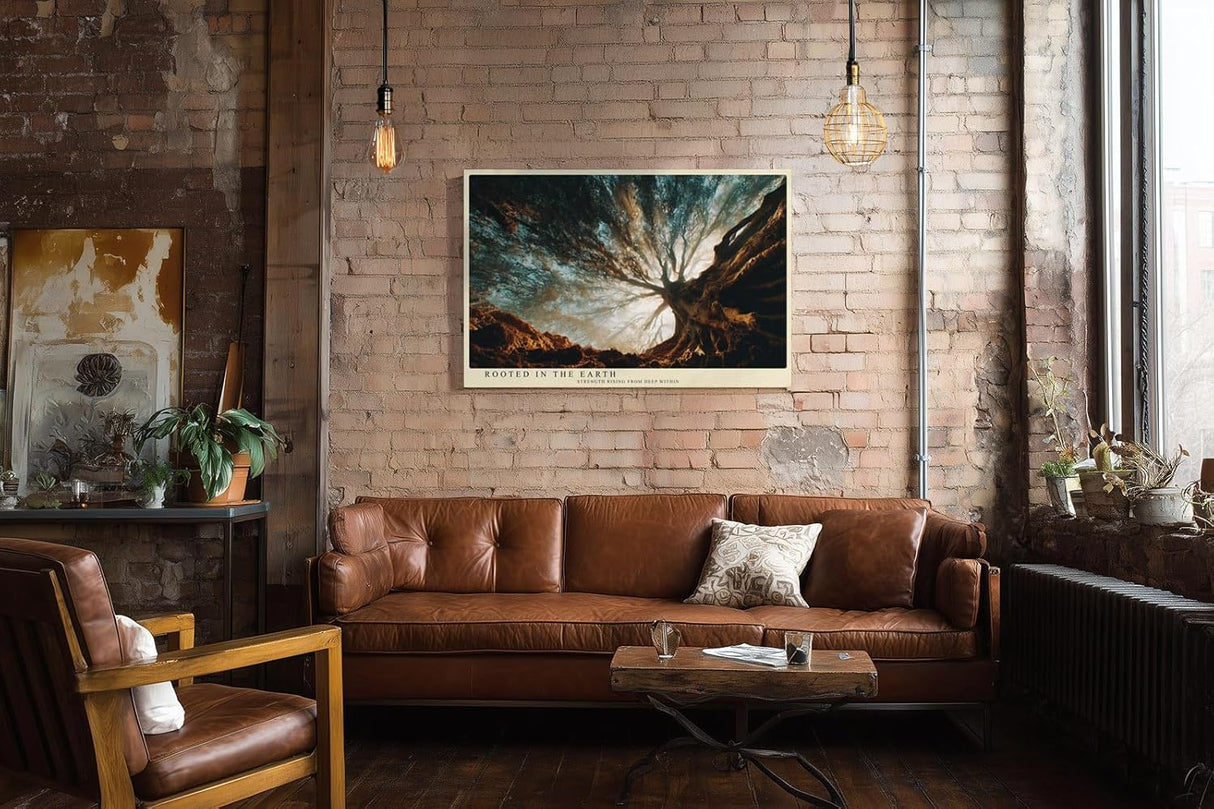Paul Sinus Wandbild 120x80cm alter Baum von unten Naturfotografie modern mystische Waldszene grosses Natur Kunstbild stilvolle Wanddekoration fuer Wohnzimmer Büro Flur