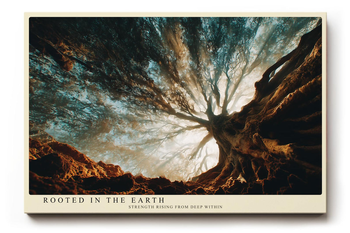 Paul Sinus Wandbild 120x80cm alter Baum von unten Naturfotografie modern mystische Waldszene grosses Natur Kunstbild stilvolle Wanddekoration fuer Wohnzimmer Büro Flur