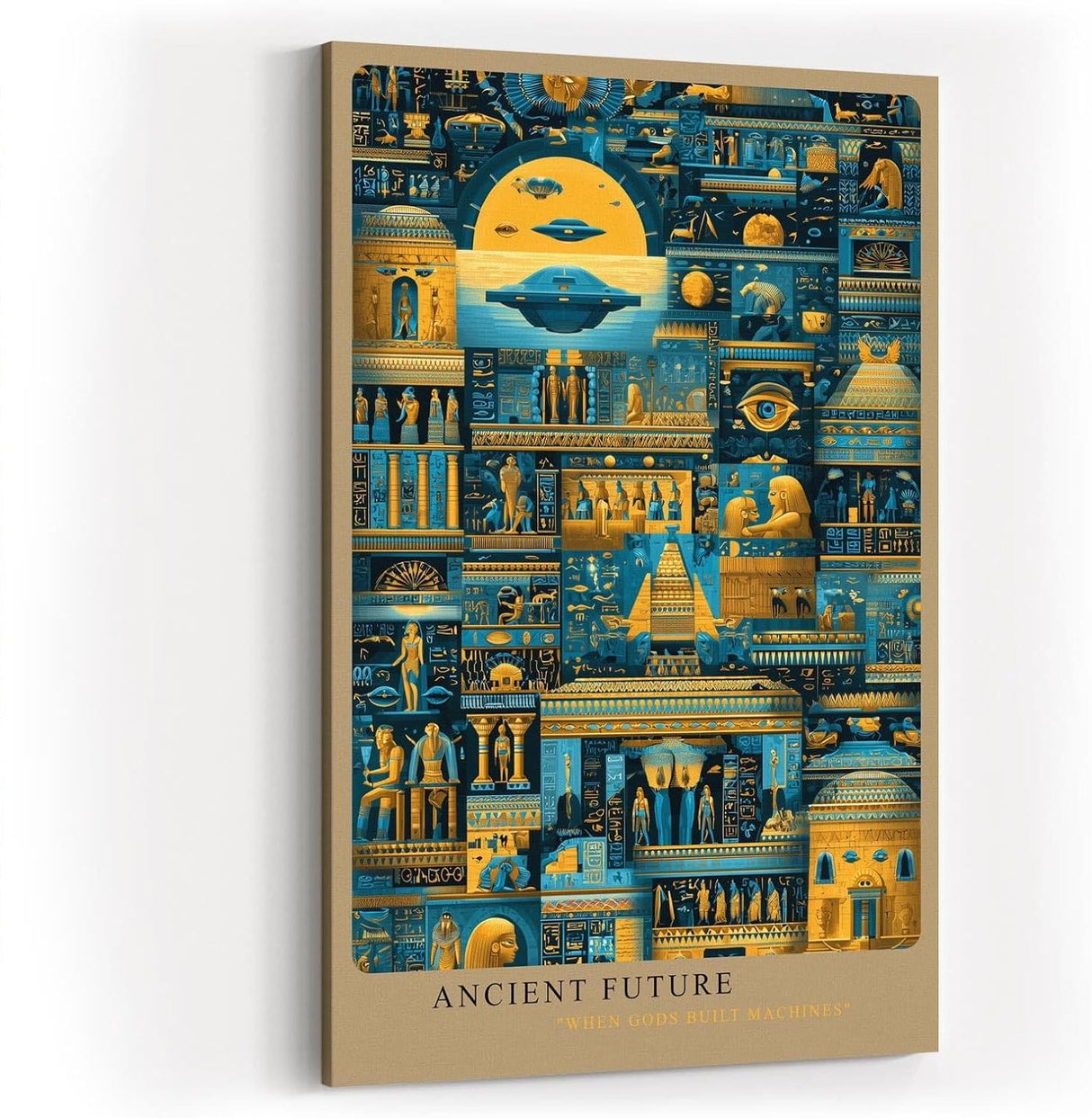 Paul Sinus Wandbild in 40x60cm Ancient Future – Futuristische UFOund Maschinenszenen im Stil altägyptischer Wandmalereien