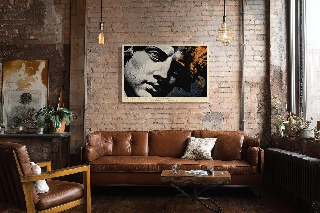 Paul Sinus Wandbild 120x80cm Antike Statue Pop Art Stil Klassische Skulptur Moderne Kunst in Schwarz Gold für Wohnzimmer Büro