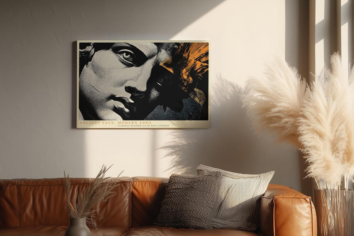 Paul Sinus Wandbild 120x80cm Antike Statue Pop Art Stil Klassische Skulptur Moderne Kunst in Schwarz Gold für Wohnzimmer Büro