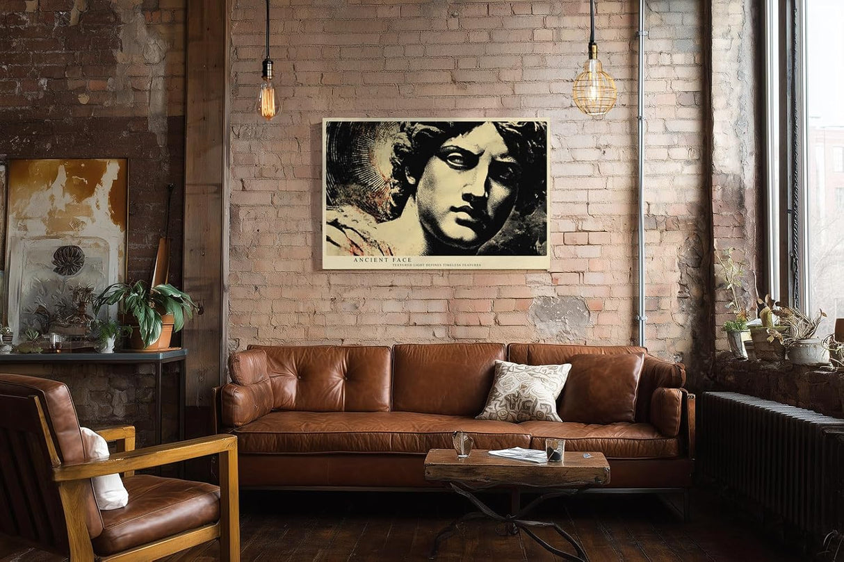 Paul Sinus Wandbild 120x80cm Antike Statue Portrait Moderne Klassische Kunst in Schwarz Gold für Wohnzimmer Büro Flur