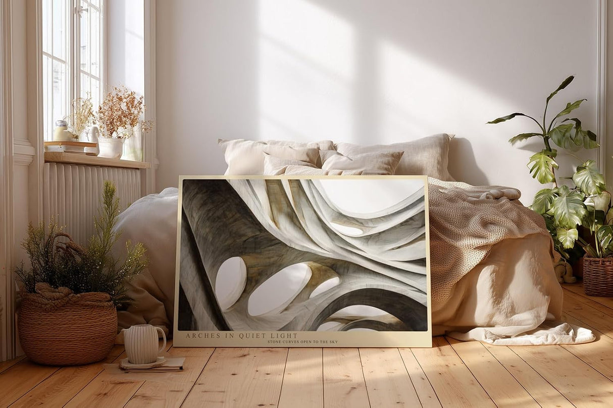 Paul Sinus Wandbild 120x80cm Arches in Quiet Light abstrakte Architektur Bögen beige moderne Kunst Poster stilvolle Wanddekoration für Wohnzimmer Büro
