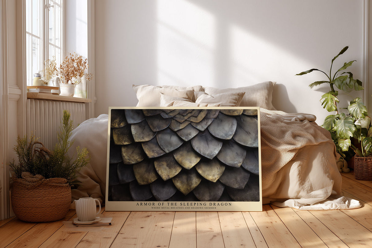Paul Sinus Wandbild Armor of the Sleeping Dragon Metallic Texture in Golden Shadow and Strength