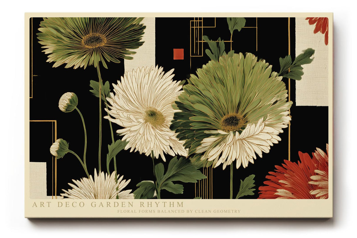 Paul Sinus Wandbild 120x80cm Art Deco Blumen Komposition moderne florale Kunst mit geometrischem Design Wanddekoration