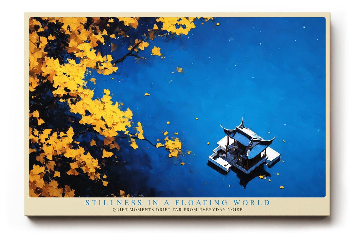 Paul Sinus Wandbild 120x80cm asiatischer Pavillon auf Wasser ruhige Herbstlandschaft Zen Kunst stilvolle Wanddekoration fuer Wohnzimmer Büro